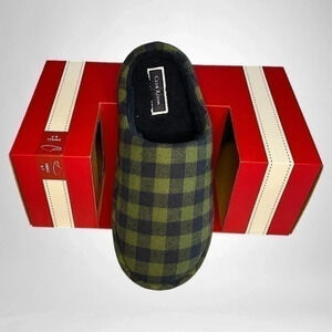 MEN'S CLUB ROOM SLIPPERS SIZE 6-7 & 8-9 SHEPRA LINED  BLUE GREEN PLAID UNISEX